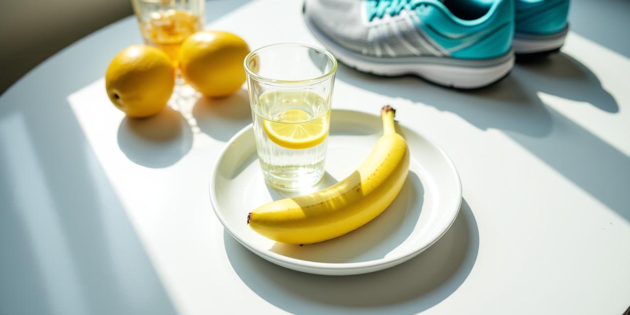 Healthy light morning meal with fitness equipment in the background