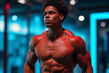 User celebrating a person lifting weights with data overlay